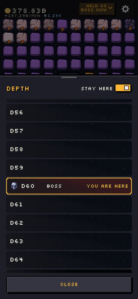 The Depth panel with Stay here on, held at the Boss on Depth 60